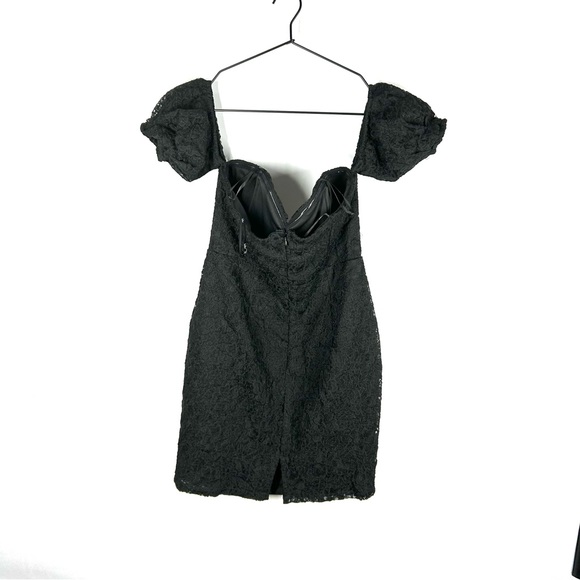 Lulus Hartley Black Embroidered Mini Dress Off Shoulder Puff Sleeves M - Picture 3 of 10